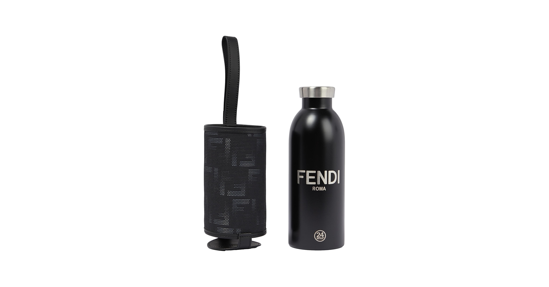 FENDI ステンレスボトルとカバーセット Amazon.com: FENDI Roma Black Steel Bottle and FF Woven Canvas
